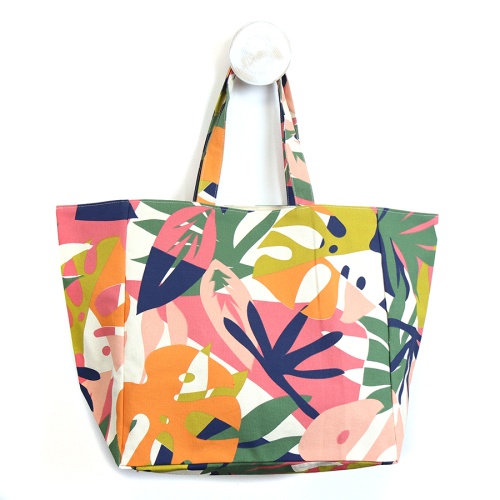 Pink & Orange Mix Tropical Print, Large Canvas Tote Bag by Peace of Mind